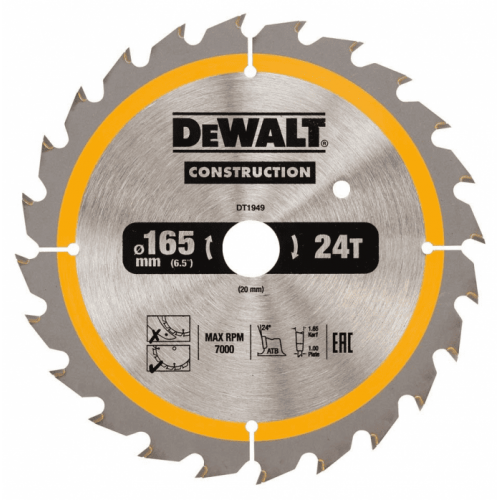 Пильный диск DeWalt CONSTRUCT 165х20 мм 24 ATB DT1949-QZ