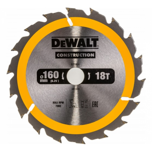 Пильный диск DeWalt CONSTRUCTION 160/20 18 ATB +20° DT1931-QZ